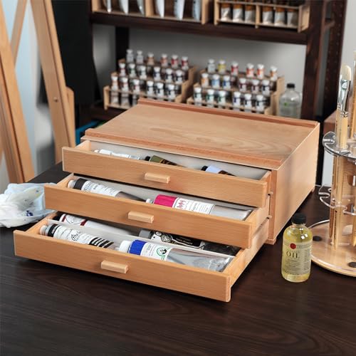 HG Art Concepts Artists Storage Chests - Premium Studio Organizer for Paint Tubes, Brushes, Pencils, Markers, & More! - Deluxe 3 Drawer - size: 3 Drawer Deluxe