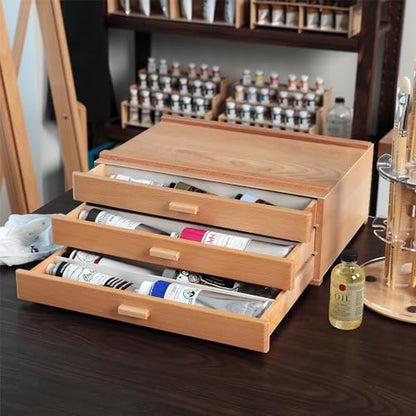 HG Art Concepts Artists Storage Chests - Deluxe 3 Drawer - 2 Pack - Premium Aesthetic Studio Organizer for Paint Tubes, Brushes, Pencils, Markers & More - size: 3 Drawer Deluxe 2 Pack