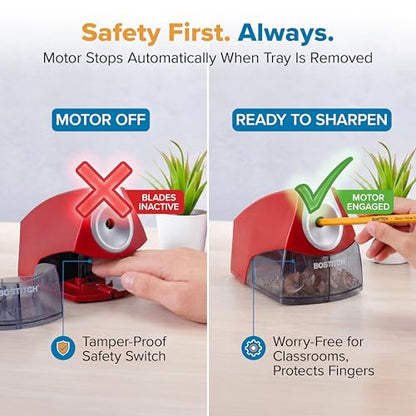 Bostitch Office Electric Pencil Sharpener for Classroom & Desk Use, Heavy-Duty Stall-Free Motor, High-Capacity Shavings Tray, Red - color: Red