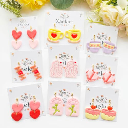 Mother’s Day Polymer Clay Cutters & Stamps Set - 12pcs Sharp & Durable Tea Cup, Cake, Heart, MOM & Silhouette Shapes for DIY Earring Jewelry Making, Soft Clay Crafts & Holiday Supplies - color: 2M color