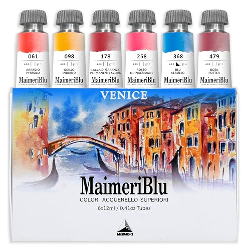 Maimeri Blu Watercolor Paint, Venice Thematic Set, 12ML Tubes, 6 Pack, Assorted Colors, 1 Count - style: Venice Thematic Set