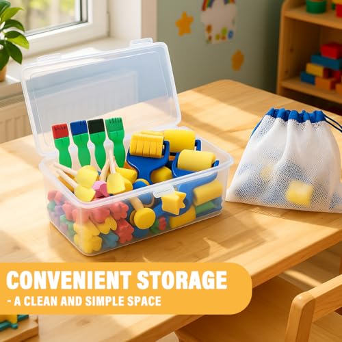 53-Pack Sponge Paint Brushes, Washable Painting Brushes, Toddler Painting Set, Early Learning Foam Roller Sponge Art Crafts Kit with Storage Bag, Creative Gift - style: 53 Pcs