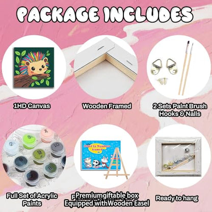 WEMEON Hedgehog Paint by Numbers Kit for Kids with Frame and Easel, Easy Paint by Numbers Kits for Kids Ages 4-6, Small Painting by Number for Birthday Gift, Painting Party(10X10inch) - color: DMBK-0001-US(10X10inch)