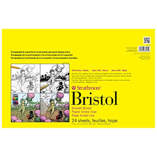 Strathmore 300 Series Bristol Paper Pad, Smooth, Tape Bound, 11x17 inches, 24 Sheets (100lb/270g) - Artist Paper for Adults and Students - Markers, Pen and Ink - color: Smooth, size: 11 x 17 inches, style: Tape Binding