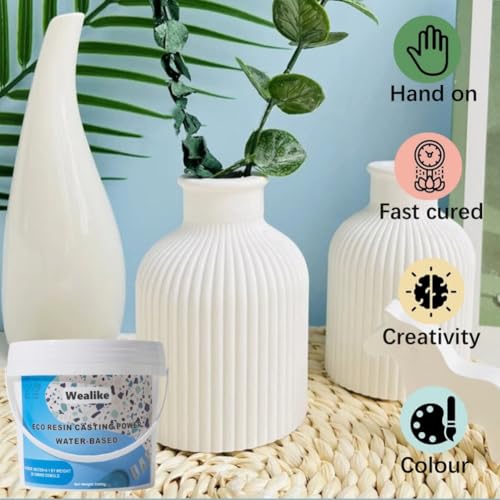 Eco Resin Casting Powder 6.6lbs/3000G,Water-Based Ceramic Resin Plaster with 6PCS Pigments,20-30 Minutes Demold.Easy Mix for Home Decor &DIY Art