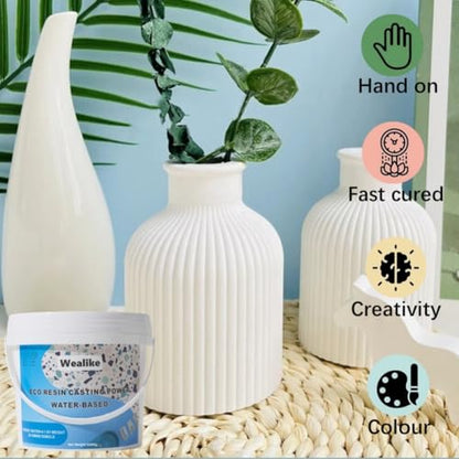 Eco Resin Casting Powder 6.6lbs/3000G,Water-Based Ceramic Resin Plaster with 6PCS Pigments,20-30 Minutes Demold.Easy Mix for Home Decor &DIY Art