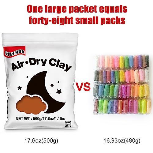 ifergoo Brown Air Dry Clay - Moldable Cosplay, DIY Creative Modeling Clay for School Arts & Craft Project, Fake Bake, Slime Supplies, Super Light Magic Foam Molding Clay, Soft, No-Sticky, 1.1LBS/500G - color: Brown/500g