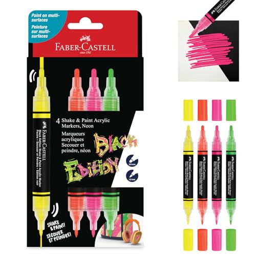 Faber-Castell Shake & Paint Markers: Neon - 4 Count Dual Tip Acrylic Paint Pens - Art Markers for Fabric Painting, Drawing & Art Supplies, Graffiti Markers - style: Neon