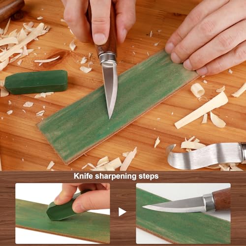 Wood Carving Knifes, (Straight handle Sloyd Carving Knife) | Whittling Knife,With Leather Strop and Polishing Compound,Wood Carving Tools for Beginners,Adults and Kids Whittling Tools - style: Straight handle Sloyd Carving Knife