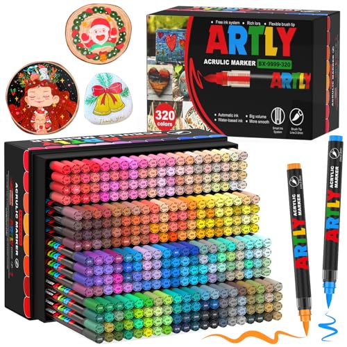 Amamao 320 Colors Acrylic Paint Markers, Soft Brush Tip Pens and Markers, Acrylic Paint Pens for Wood, Stone, Canvas, Glass, Fabric, Egg, Rock Painting and DIY Crafts Art Supplies - style: 320 BOX