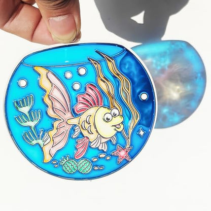 Ayhuhra 30 Sets Fishbowl Suncatcher Craft Kits Make Your Own Sea Animal Fish Tank Scene DIY Window Paint Art Sun Catcher Kit for Home Party Activities Art Project - style: Fishbowl