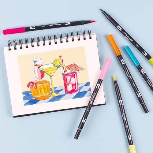 Tombow 56243 Dual Brush Pen Art Markers, Happy Hour, 6-Pack, Water-Based Ink, for Hand Lettering, Watercolor, Fine Art, Illustrations