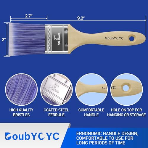 Paint Brushes - 4 Pack, 2" Flat Brushes, Paint Brush Set, Wood Paint Brushes for Walls, Stain & All Oil Paints - Home Improvement - Interior & Exterior Use - color: 4 Pack