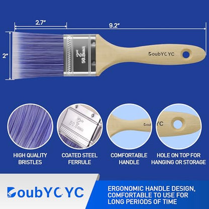 Paint Brushes - 6 Pack, 2" Flat Brushes, Paint Brush Set, Wood Paint Brushes for Walls, Stain & All Oil Paints - Home Improvement - Interior & Exterior Use - color: 6 Pack