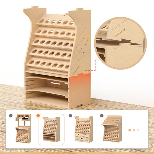 Wooden Model Organizer, Paint Rack with MDF Material for 35 Paints Bottles, Craft Holder Suitable for Tamiya/Vallejo/Citadel, GK11 (Can be combined with other GK style)