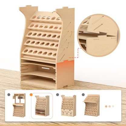 Wooden Model Organizer, Paint Rack with MDF Material for 35 Paints Bottles, Craft Holder Suitable for Tamiya/Vallejo/Citadel, GK11 (Can be combined with other GK style)