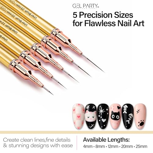 GELPARTY 7Pcs Gold Nail Art Brush Set - Professional Ultra-Fine Liner & Detail Brushes for Gel Polish & Acrylic Nails - Includes Agate Stone Palette & Brush Holder - Manicure Drawing Tool Kit - color: Gold