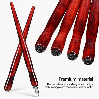 Gadpiparty 12-Piece Wooden Dip Pen Holder Set for Calligraphy, Drawing & Illustration - Portable Dark Red Penholder with Comfort Grip, Ideal for Ink Writing & Sketching