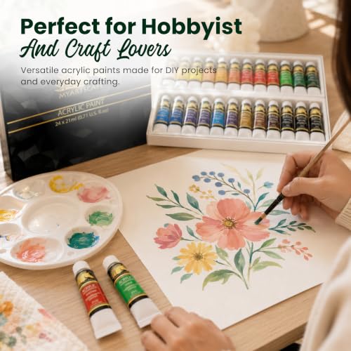 MyArtscape Heavy Body Acrylic Paint Set 24 Colors x 21ml — Rich Pigment Artist Acrylic Paints for Canvas, Wood & Fabric | Non-Toxic ASTM D4236 | Professional Paint Set for Adults & Beginners