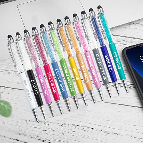PASISIBICK 12 Pieces Crystal Stylus Employee Appreciation Pens, 2 in 1 Inspirational Greeting Motivational Ballpoint Pens for Christmas Appreciation Gift(12 Colors) - color: 12 Crystal Pens - Inspirational