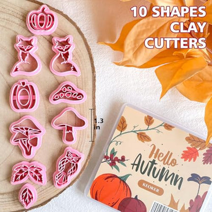 Keoker Fall Polymer Clay Cutters for Polymer Clay Jewelry, Pumpkin 10shapes Clay Earring Cutters - color: white B