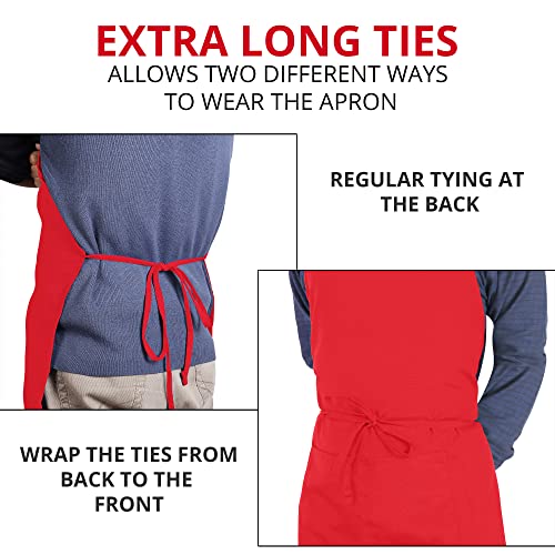 Utopia Kitchen 10 Pack Bib Apron Adjustable with 2 Pockets, Water and Oil Resistant, Cooking Kitchen Chef Apron for Women Men - color: Red
