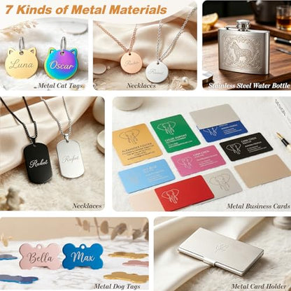 Ecoofor 148 PCS Laser Engraving Materials Kit, Mixed Laser Engraving Blanks Sample Pack with Acrylic, Metal, Wood, Leather, Glass, Rubber & Fabric for Laser Engraver Cutter Testing