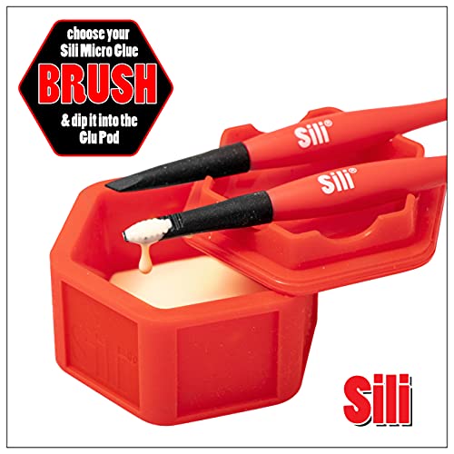 Sili Glue Brush Kit with Micro Wood Glue Applicator Brushes & Storage Pod for Woodworking, Crafts, Models - Fine, Chiseled, Flat Tapered Tips