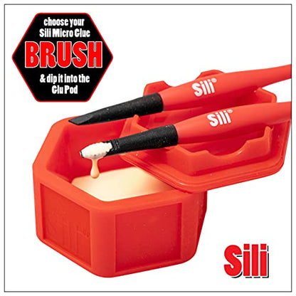 Sili Glue Brush Kit with Micro Wood Glue Applicator Brushes & Storage Pod for Woodworking, Crafts, Models - Fine, Chiseled, Flat Tapered Tips
