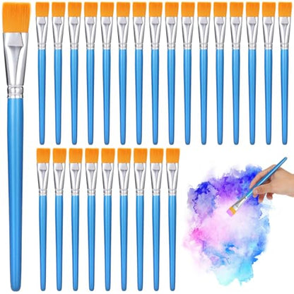 60 PCS 1 inch Flat Paint Brushes for Acrylic Painting - Watercolor Nylon Brushes, Bulk Paintbrushes with Comfortable Wooden Handle, Large Paint Brush for Painting, DIY Projects, Art Classes, Face Art