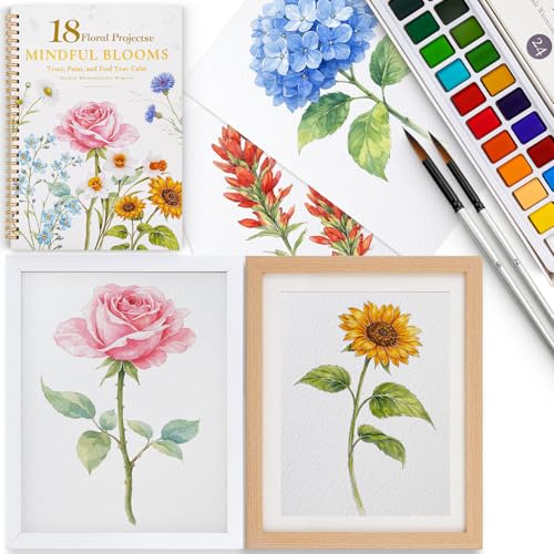 Watercolor Workbook for Beginners,18 Floral Water Coloring Book with 2 Frame,Relaxing & Easy to Paint Water Coloring Book with 24 Colors-Perfect for Gifting to Creativity & Joy for Adults - size: Floral Watercolor&Frame