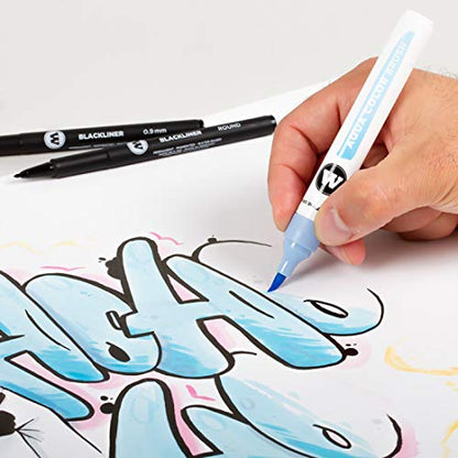Molotow Aqua Colour Brush (Brush Pen Marker Basic Set 2, Brush Tip for Watercolour and Hand Lettering) 12 Pieces Assorted - style: Case Basic Set 2