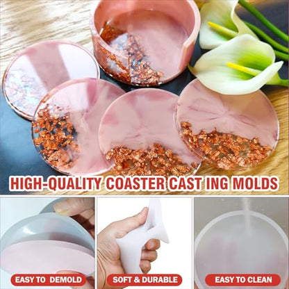 15 Pcs Coaster Resin Molds Silicone,Mold for Epoxy Resin Coaster Molds with Round Square Shape Holder Mold for Epoxy, for DIY Art Craft Cup Mats - color: 15 Pcs Coaster Resin Molds Silicone