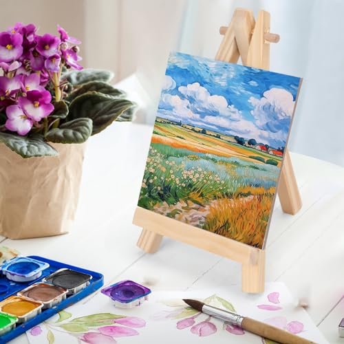 6 Pcs 5 Inch Canvases with 6 Pcs 7.5 Inch Easel Sets, Easel Stand and Painting Canvases for Painting, Crafts, Photos etc. - style: 7.5 inch (pack of 6) easel and 5 inch (pack of 6) canvases.