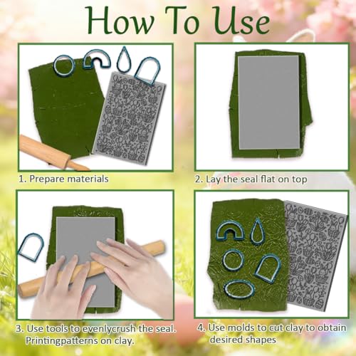 CHGCRAFT 16 Sheets Easter Element Clay Texture Mat Easter Bunny Polymer Clay Texture Sheets DIY Tools for Pottery Earring Jewelry Making Stamp Engraving Machines, 3.9x2.6inch