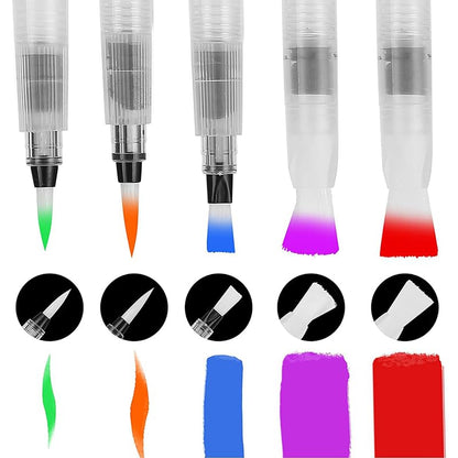 5Pcs/Set Watercolor Brush Pen - Portable Water Brush Pens Easy Refill, Refillable, Washable Nylon Paint Brush, Perfect for Hobbyists, Beginners & Artists, Drawing Painting Art Supplies