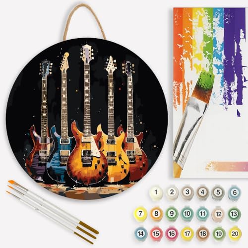 Electric Guitar Paint by Numbers Kit for Adults on Wood Board – DIY Colorful Guitar and Music Wood Craft Painting Kit, 12 in Round, Acrylic Paint Set, Beginner-Friendly, Relaxing Home Decor Gift - color: TCXY04684-12 IN Round Wood