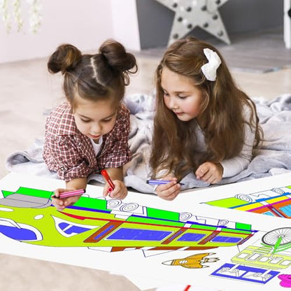 Vehicle Coloring Paper Roll for Kids, 2 Pack 116"x11.6" Giant Drawing Paper Roll with Cars Trucks Trains & Construction, Reusable Art Paper for Boys Ages 3-8, Birthday Gift & Party Tablecloth - color: C4