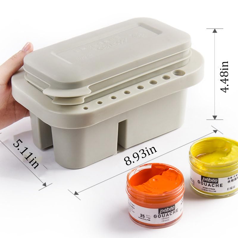 Multi-Use Paint Brush Basin with Brushes Holder, Washer, Trays, Palette Box - Artist Cleaner Cup for Watercolor Oil Acrylic Gouache Painting with Lid
