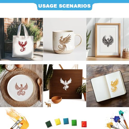 2 Sheets Phoenix Silk Screen Stencils, 8.7 x 11 Inch Self-Adhesive Silk Screen Printing Stencils Reusable Mesh Stencil for Painting on Wall, Wood, T-Shirt, Fabric, Home Craft Decor - style: Phoenix