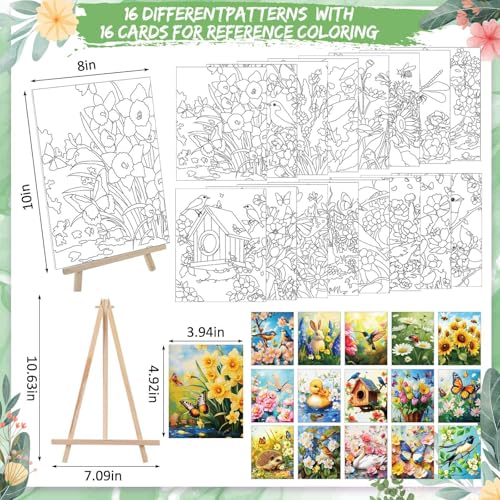 Tenceur 16 Sets Pre Drawn Canvas to Paint for Sip and Paint Party, 8 x 10 Inch Preprinted Framed Pre Sketched Coloring Canvas with Easels and Brushes for Adults Party Supplies(Garden) - style: Garden