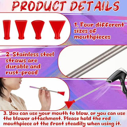 Leriton 8 Pcs Acrylic Pouring Paint Supplies, Stainless Steel Straw Blow Nozzles Set Fluid Art Tools with 4 Size Nozzles, Painting Nozzle Tool Accessories for Fluid Art Bloom and Dutch Pouring(Red)
