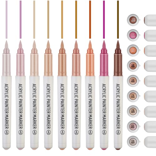 Skin Tone Acrylic Paint Pens,Colored Paint Pen Markers,Brush Tip Paint Pens for Rock Painting Wood Glass Ceramic Canvas Stone DIY Crafts Making Art Supplies - color: Skin Tone