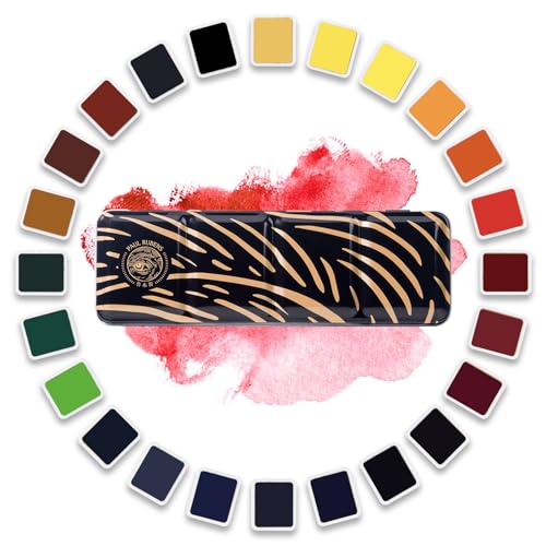 Paul Rubens Artist Watercolor Paint Set,24 Vibrant Colors in Portable Box, Great Lightfastness, Perfect Travel Professional Watercolor Set for Artists, Beginners, Adults - color: Black-24 Colors