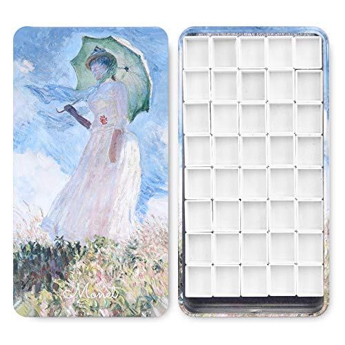 40Pcs Empty Half Pans with Magnetic Stripe Watercolor Paint Travel Tin Palette Case, Artist Paints Half Pan Kits for DIY Watercolor Oils or Acrylics Painting Art Drawing Monet - color: Monet