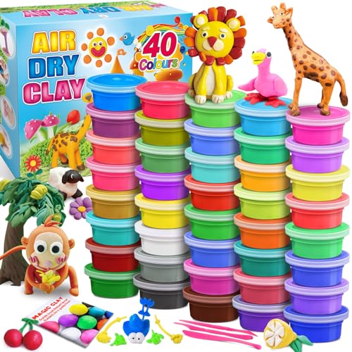Modeling Clay Kit, 40 Colors Air Dry Clay | DIY Molding Clay with Tools, Kids Art Crafts Gift, For Boys & Girls Age 3-12 Year Olds - color: 40 Colors
