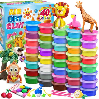 Modeling Clay Kit, 40 Colors Air Dry Clay | DIY Molding Clay with Tools, Kids Art Crafts Gift, For Boys & Girls Age 3-12 Year Olds - color: 40 Colors
