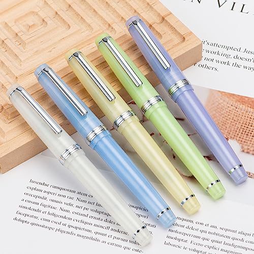 Jinhao 82 Acrylic Fountain Pen, Iridium Medium Nib with Ink Converter, Transparent Purple Classic Design Smooth Writing Pen (Silver Trim) - color: Purple Clear (Silver Trim), style: Medium (0.7 mm)