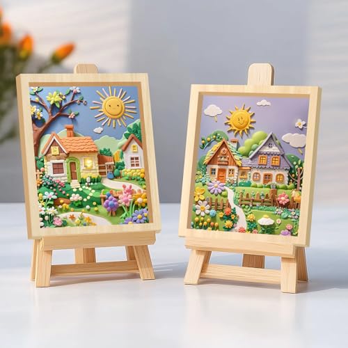 Wooden Canvas Panels with Easel Set – Complete Art Supplies for Artists, Includes 16x9 Easel, 12x12 Wooden Canvas Panels for DIY Crafts-Spring Family Fun - size: 12*12-1
