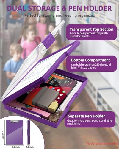Clearview Clipboard with 2 Storage, Dry Erase 8.5x11 Heavy Duty ClipBoards - High Capacity Coaches Clip Board with Pen Holder - Side Opening Plastic Nursing Clip Case (Dark Purple) - color: Dark Purple
